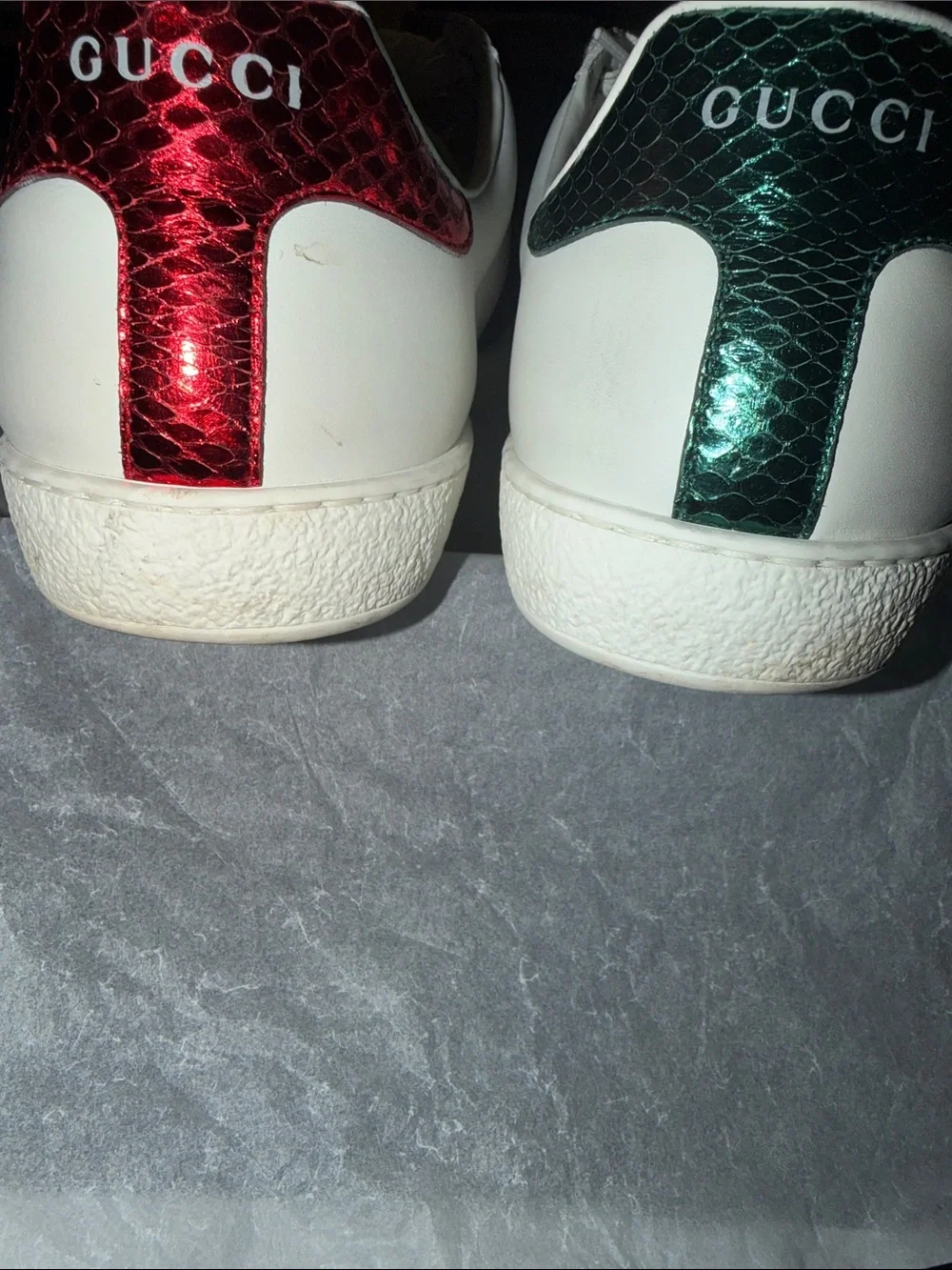 White Leather Gucci Embroidered Snake Lace-Up Sneakers
